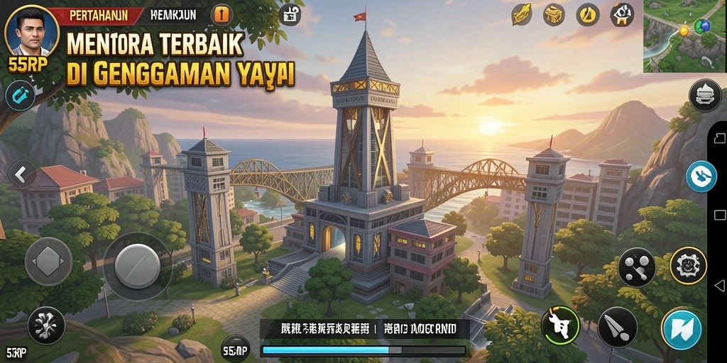 Tampilan menarik permainan Tower Defense 55RP dengan menara dan musuh.