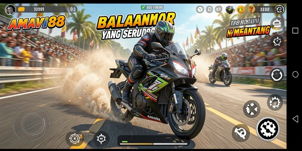 Tampilan gameplay seru dengan balapan motor di lintasan.
