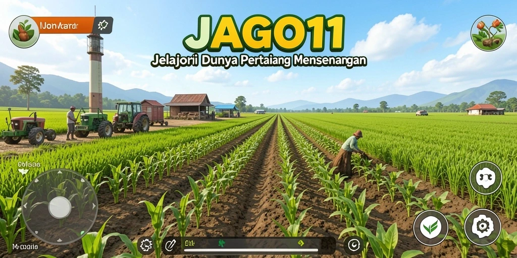 Tampilan gameplay JAGO11 yang menampilkan kebun yang subur.