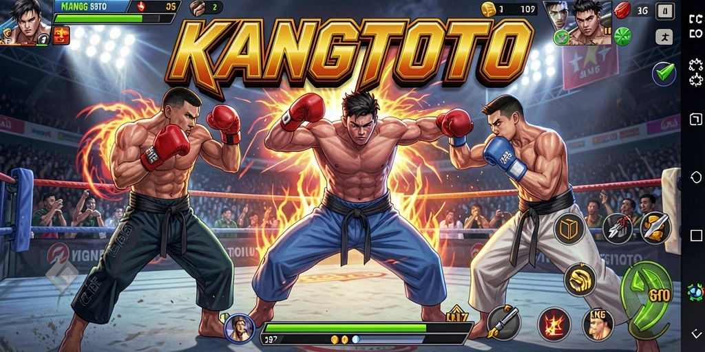 Gameplay KANGTOTO menampilkan pertarungan seru antara karakter dengan teknik bertarung berbeda.