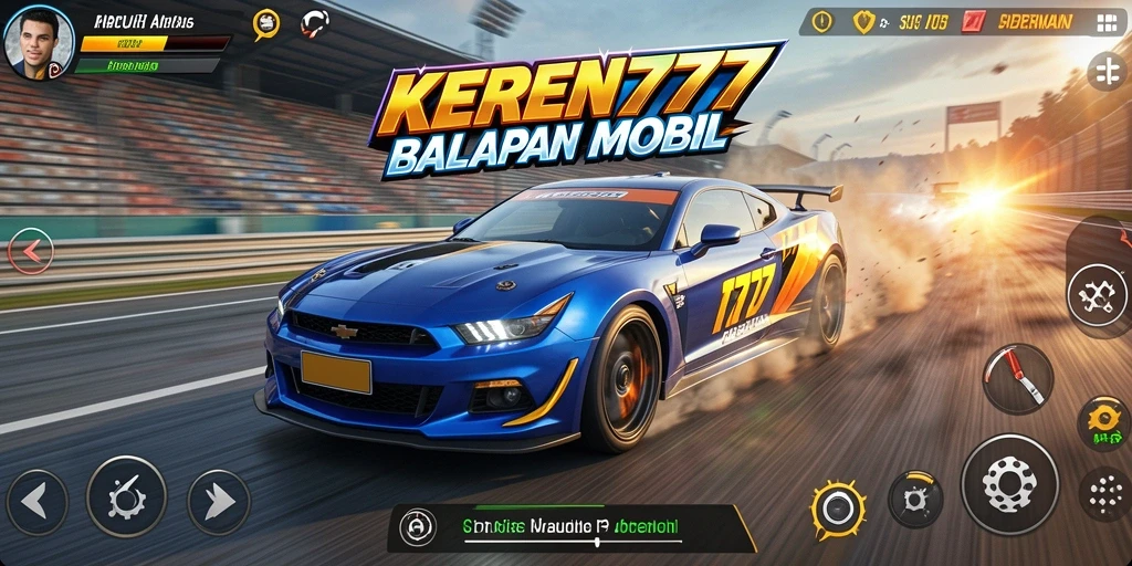 Tampilan gameplay KEREN777 dengan mobil balap yang cepat dan trek yang menantang.