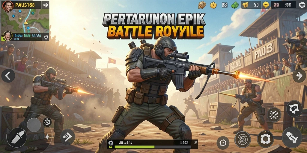 Tangkapan layar utama PAUS188 menampilkan aksi seru dalam gameplay Battle Royale.