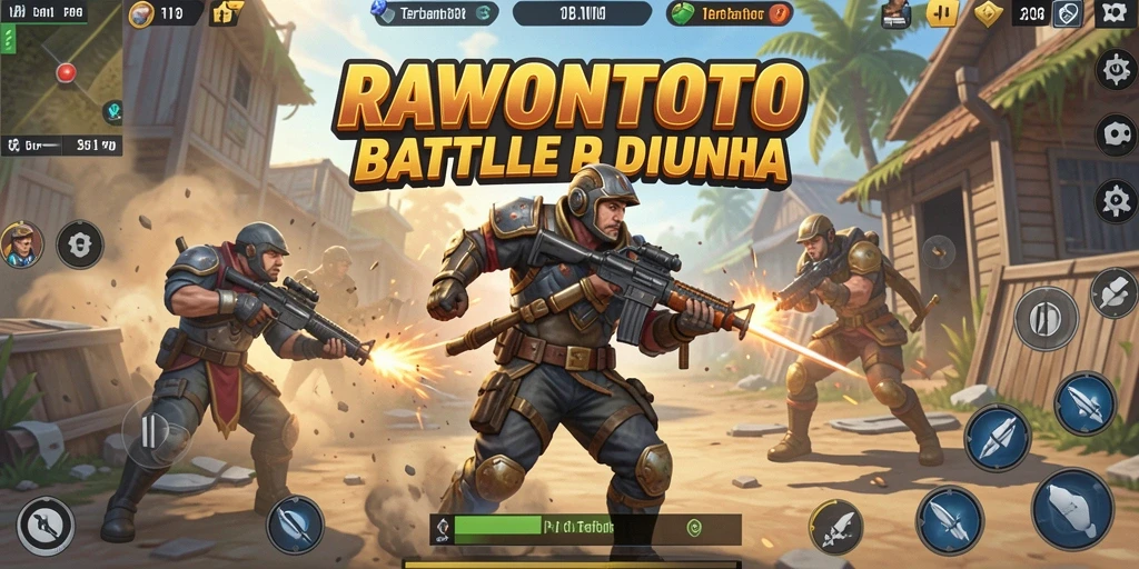 Gameplay intens di RAWONTOTO dalam pertempuran Battle Royale.