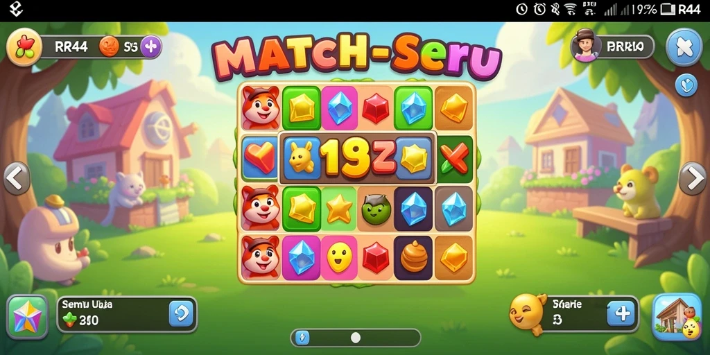 Tampilan gameplay seru dengan permata berwarna-warni dalam RR44.