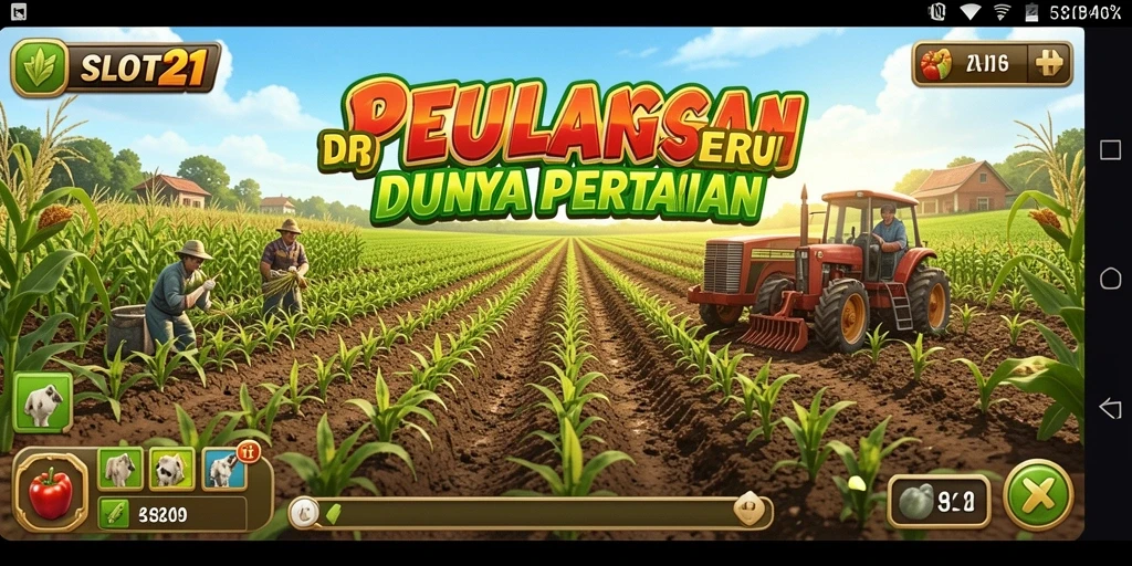 Screenshot utama SLOT21 menampilkan aktivitas seru berkebun di ladang.