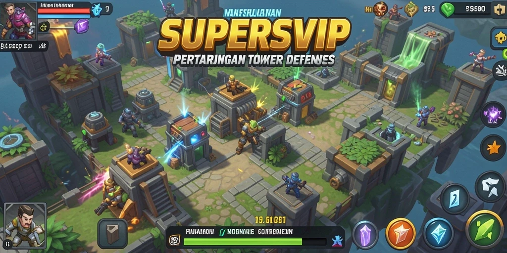 Tampilan gameplay menegangkan dari SUPERSVIP dalam Tower Defense.