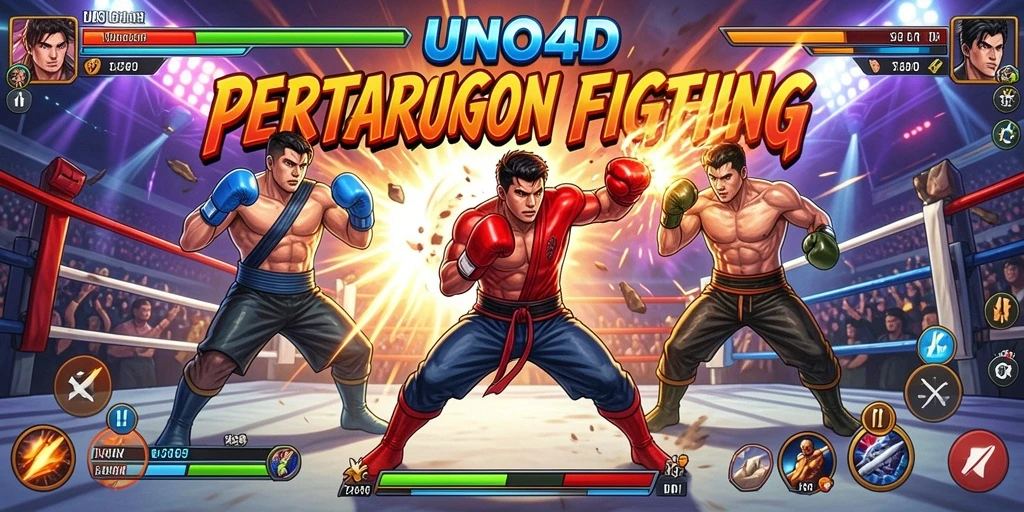 Tampilan gameplay yang mendebarkan dalam pertarungan Fighting.