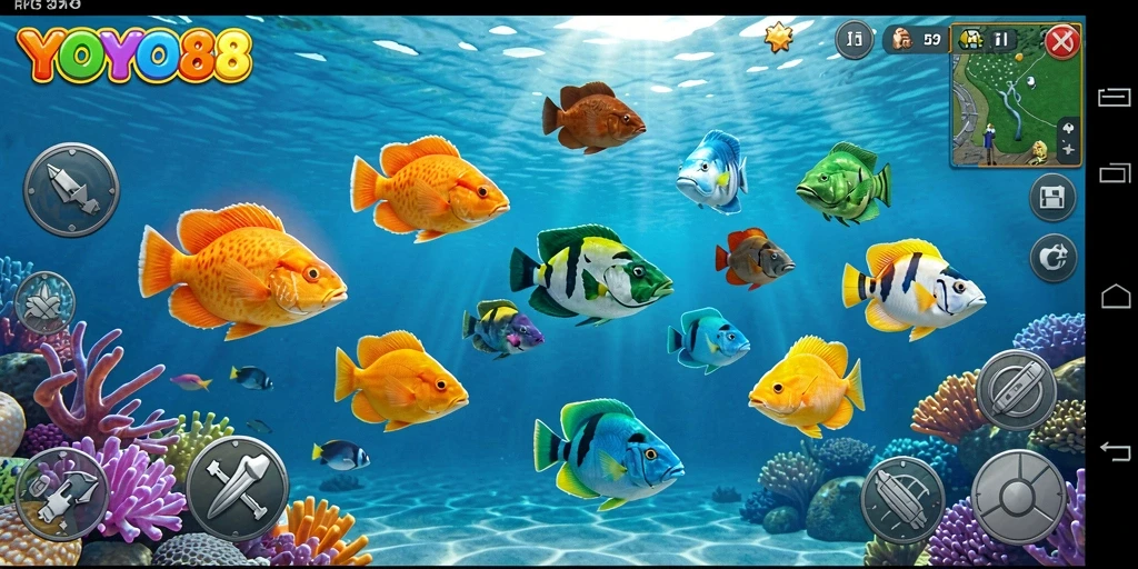 Tampilan gameplay seru dari YOYO88 saat menembak ikan.